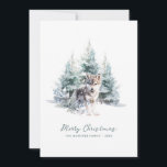 Woodland Pine Forest Wolf Merry Christmas Holiday Card<br><div class="desc">A baby wolf is nestled in a winter pine forest. Merry Christmas is written in a simple script below, with an additional line below to customise the measure further. All of the text on this card can be edited. There is a Christmas message for you to personalise on the back....</div>