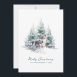 Woodland Pine Forest Wolf Merry Christmas Holiday Card<br><div class="desc">A baby wolf is nestled in a winter pine forest. Merry Christmas is written in a simple script below, with an additional line below to customise the measure further. All of the text on this card can be edited. There is a Christmas message for you to personalise on the back....</div>