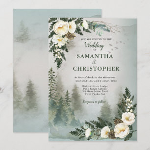 Woodland Pine Ivory Watercolor Floral Wedding Invi Invitation
