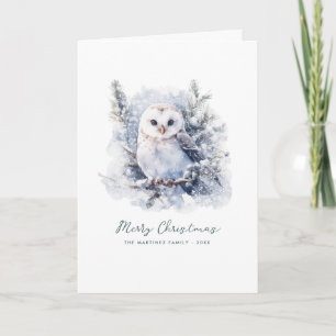Woodland Pine Owl Merry Christmas Folded Card