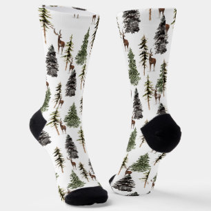 Woodland Pine Spruce Tree Forest Stag Reindeer Socks