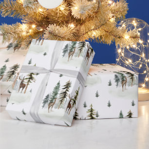 Woodland Pine Tree Forest Reindeer Wrapping Paper