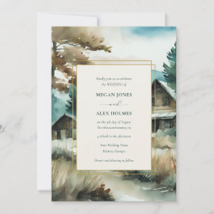 Woodland Pine Tree Watercolor Wedding  Invitation
