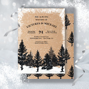 Woodland Pine Trees Snowy Winter Wedding Invitation