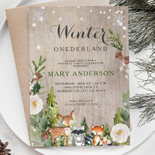 Woodland Pine Trees Winter Onederland birthday Invitation