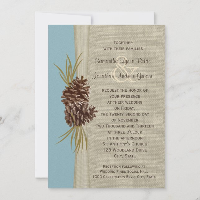Woodland Pines Blue Wedding Invitation (Back)