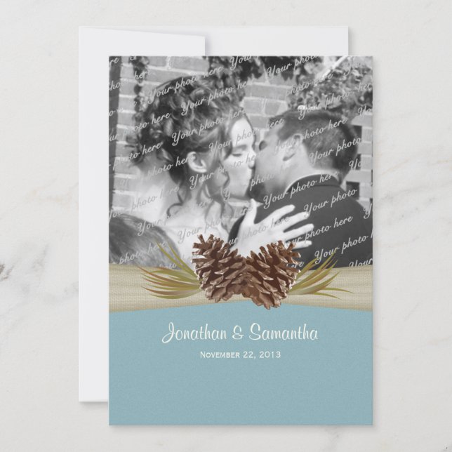 Woodland Pines Blue Wedding with Photo Invitation (Front)