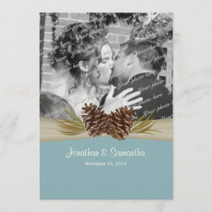 Woodland Pines Blue Wedding with Photo Invitation