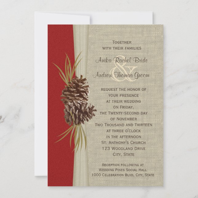 Woodland Pines Red Wedding Invitation (Back)