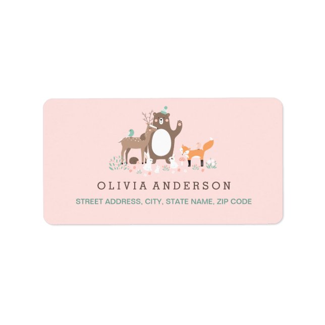 Woodland Pink and Orange Baby Shower Address Label (Front)