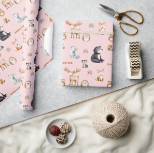 Woodland Pink Baby Shower Giftwrapping Paper
