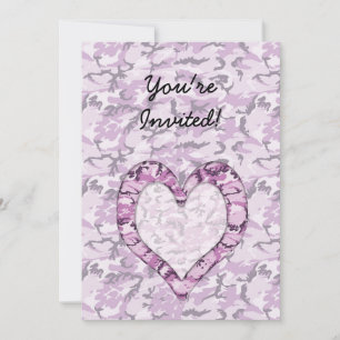 Woodland Pink/Purple Camouflage Heart on Camo Invitation