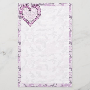 Woodland Pink/Purple Camouflage Heart on Camo Stationery