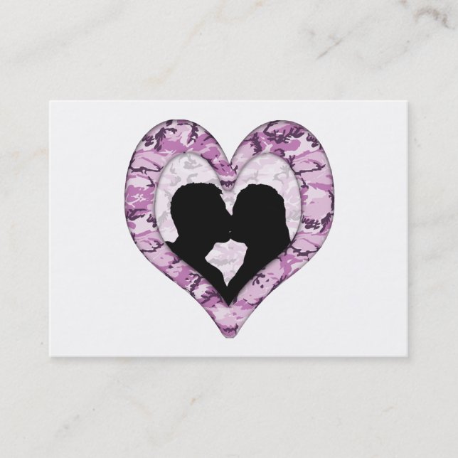 Woodland Pink/Purple Camouflage - Kissing Couple Business Card (Front)