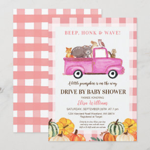 Woodland Pink Truck Drive By Baby Shower Invitation
