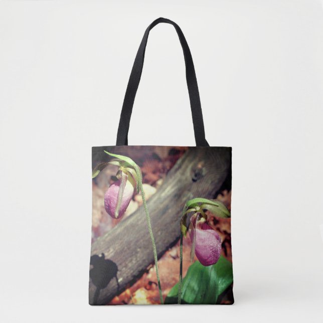 Woodland Pink Wild Lady Slipper Orchid Flowers  Tote Bag (Front)
