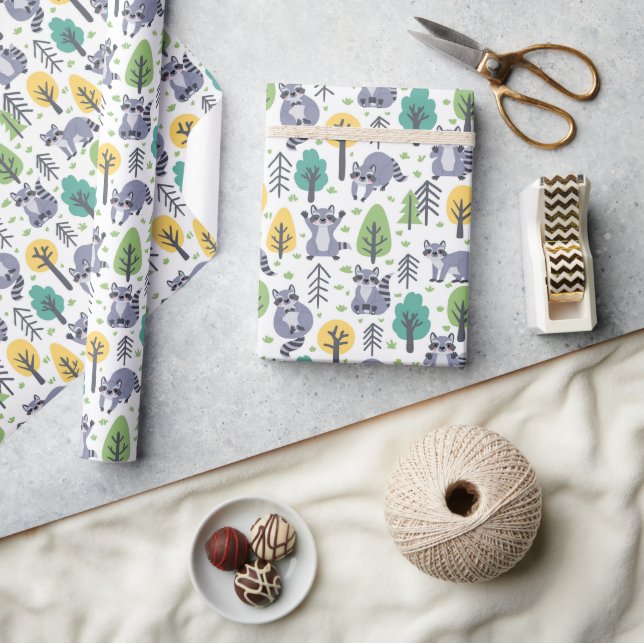Woodland Playful Raccoons Wrapping Paper (Crafts)