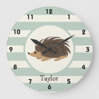 Woodland Porcupine, Hedgehog; Light Sage Green Large Clock