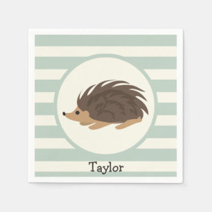 Woodland Porcupine, Hedgehog; Light Sage Green Napkin