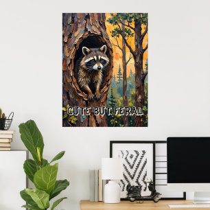 Woodland Portrait: Raccoon in a Bird's Nest Poster