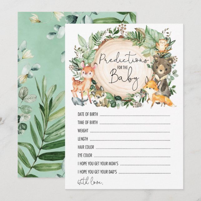 Woodland Predictions for the Baby Shower Game Card (Front/Back)