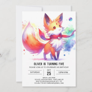 Woodland Printable Fox Birthday Invitation