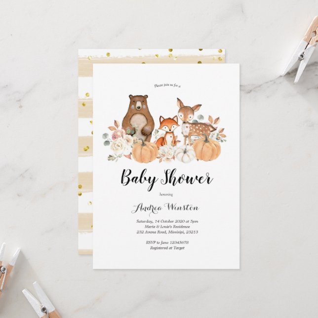 Woodland Pumpkin Baby Shower Invitation (Front/Back In Situ)