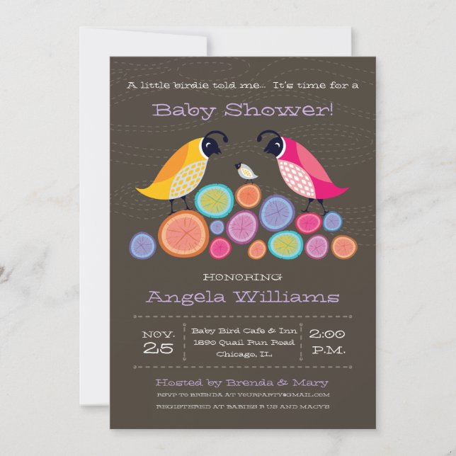 Woodland Quail Baby Shower Invitation II (Front)