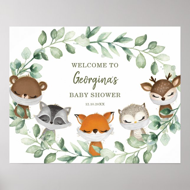 Woodland Quarantine Baby Shower Parade Welcome Poster (Front)