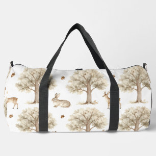 Woodland rabbit and deer pattern duffle bag
