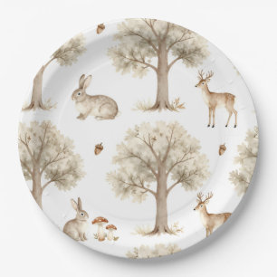 Woodland rabbit and deer pattern paper plate