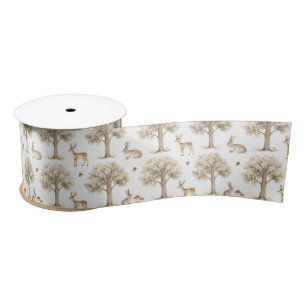 Woodland rabbit and deer pattern satin ribbon