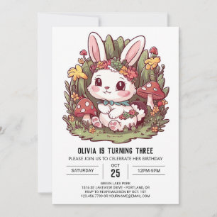 Woodland Rabbit Bunny Digital Birthday Invitation