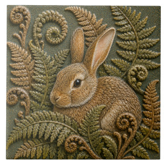 Woodland Rabbit Ferns Tile