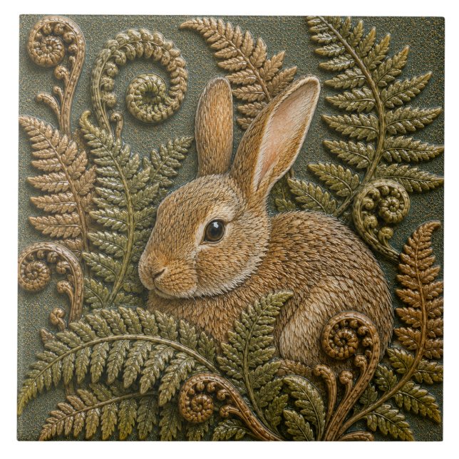 Woodland Rabbit Ferns Tile (Front)