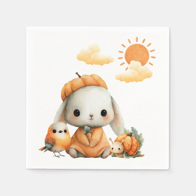 Woodland Rabbit Snail Bird Fall Kids' Birthday  Napkin (Front)