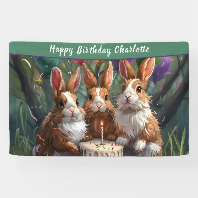 Woodland Rabbits Birthday Party Banner (Horizontal)