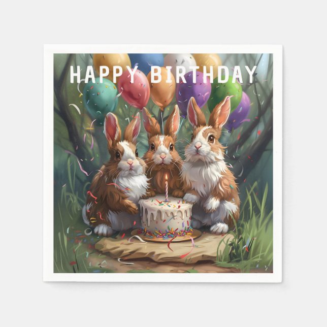 Woodland Rabbits Birthday Party Napkin (Front)