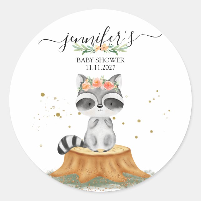 Woodland Raccoon Classic Round Sticker (Front)