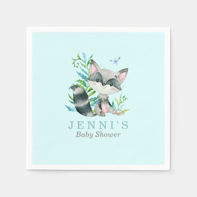 Woodland Racoon Aqua Napkin (Front)