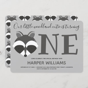 Woodland Racoon Baby One First Birthday Invitation
