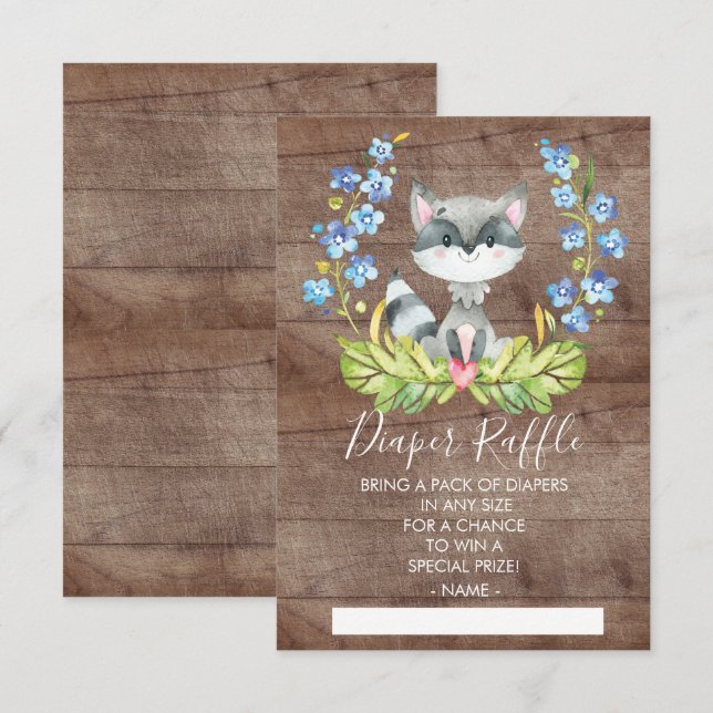 Woodland Racoon Baby Shower Diaper Raffle Ticket Invitation (Front/Back)