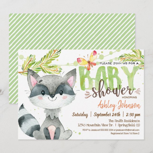 Woodland Racoon Baby Shower invitation (Front/Back)