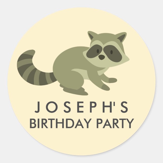 Woodland Racoon Birthday Sticker (Front)