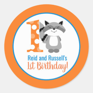 Woodland Racoon Boy's 1st Birthday Stickers