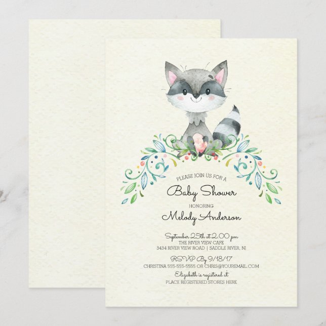 Woodland Racoon Neutral Baby Shower Invitation (Front/Back)