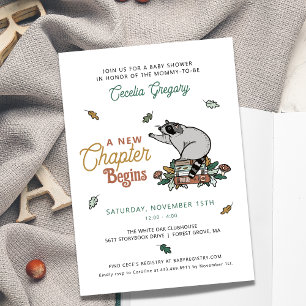 Woodland Racoon New Chapter Begins Baby Shower Invitation