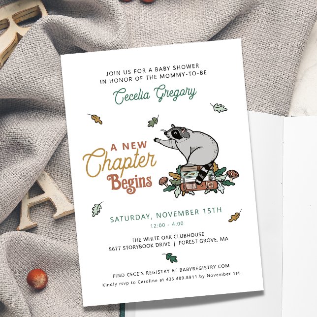 Woodland Racoon New Chapter Begins Baby Shower Invitation (Creator Uploaded)