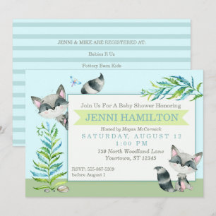 Woodland Racoon Whimsical Baby Shower Invitation