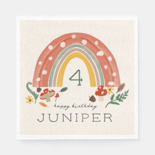 Woodland Rainbow Mushroom Botanical Birthday Party Napkin